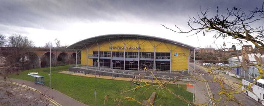 Aerial filming over The University of Worcester Arena